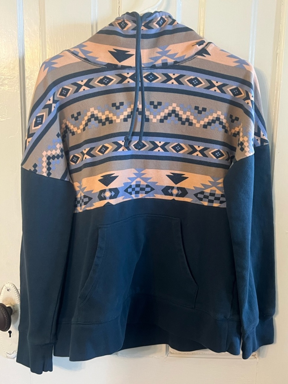 Women’s Crewneck Sweater Hoodie in Navy with Aztec Pattern